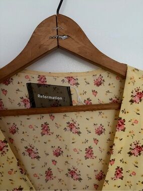 Reformation Yellow Floral V-Neck Blouse